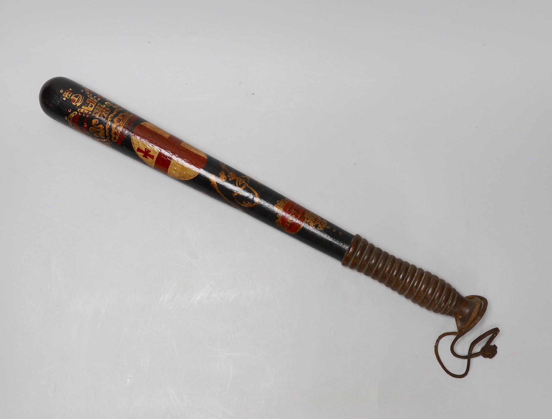 A Victorian painted constable's truncheon, 46cm long